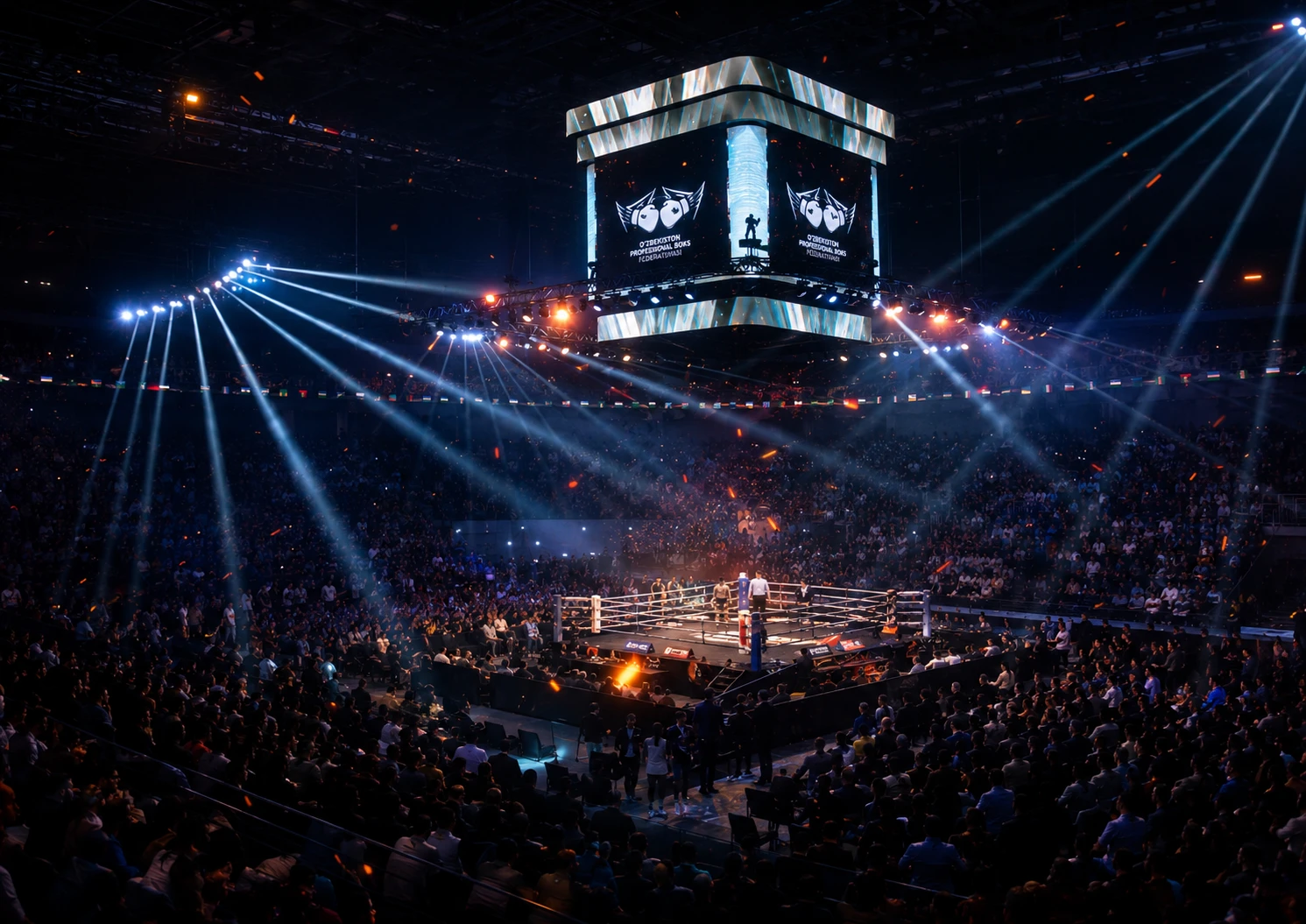 Humo Arena изнутри — боксёрская ночь, куб-монитор и прожекторы
